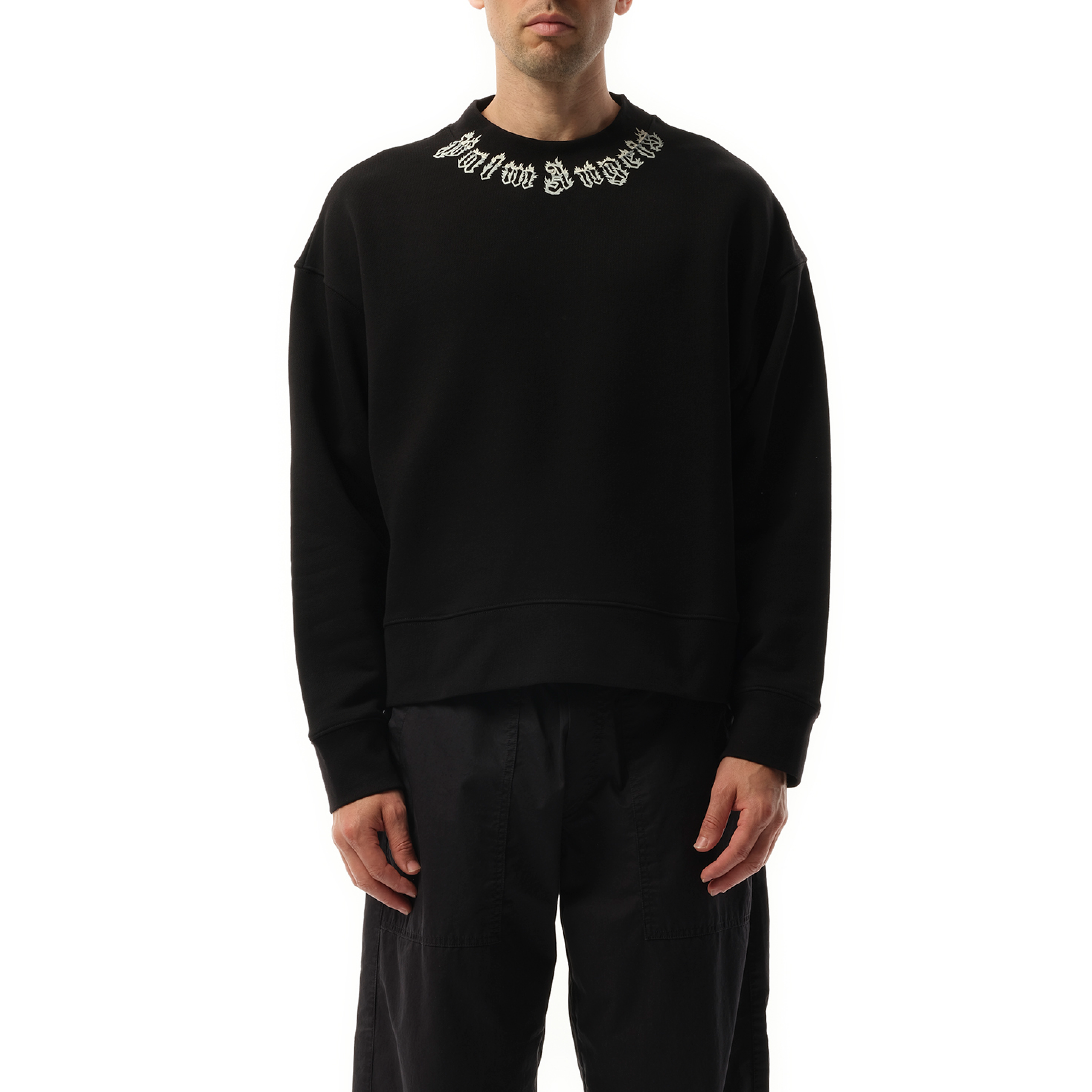 Palm Angels Neck Logo Sweatshirt in Black/Off White