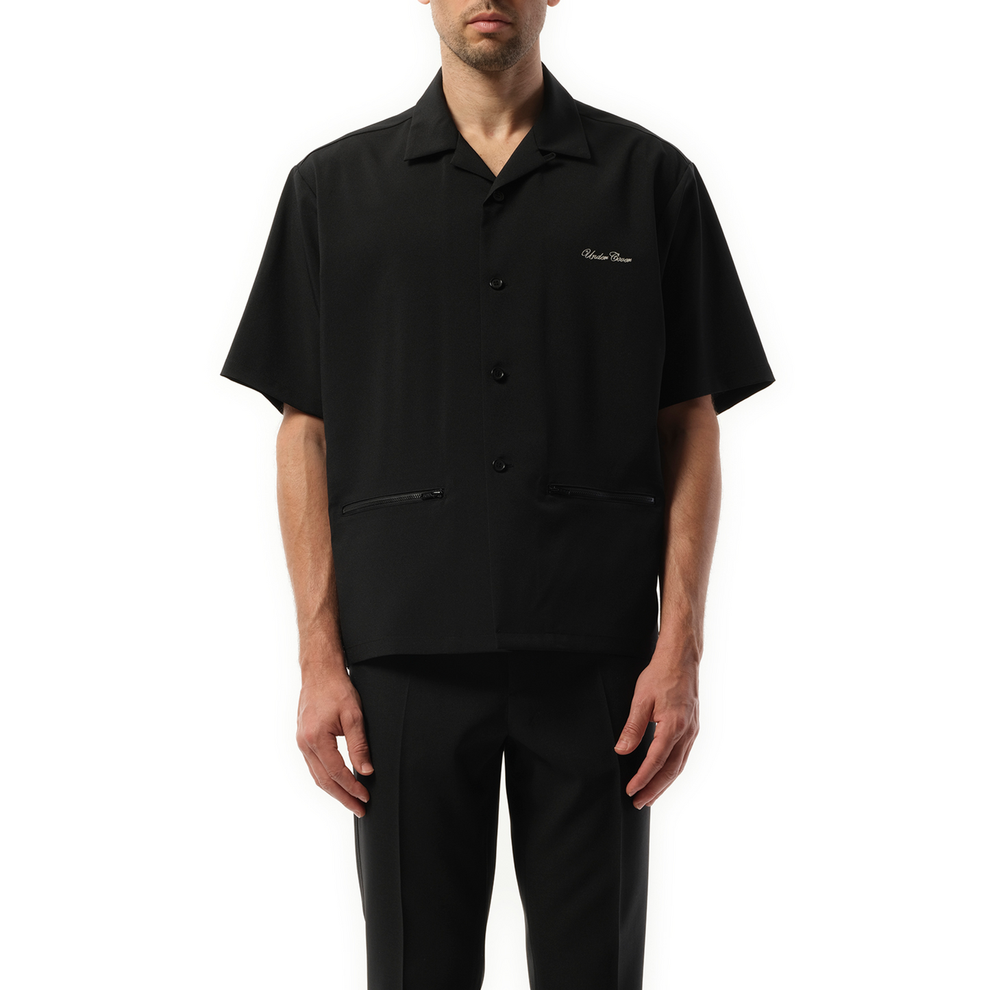 Logo Embroidery Short Sleeve Shirt in Black