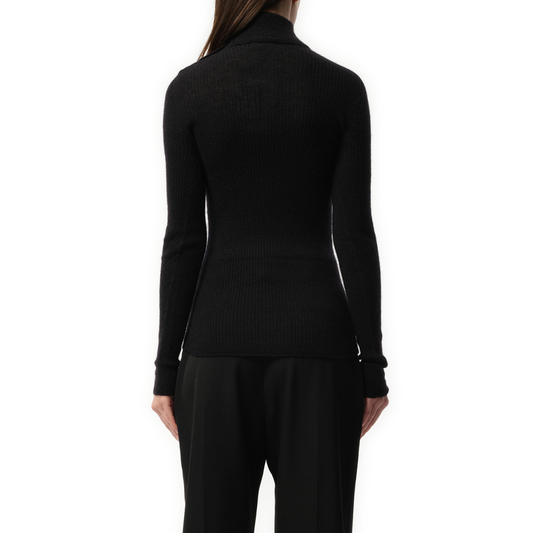 Buttoned High Neck Mohair Top in Black