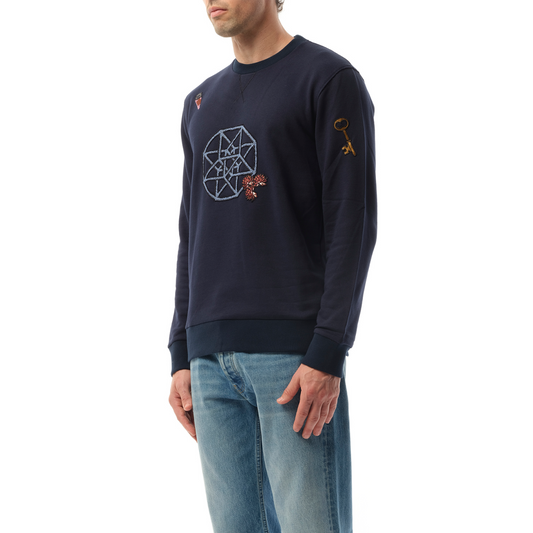 Emb Fleece Sweatshirt in Blue