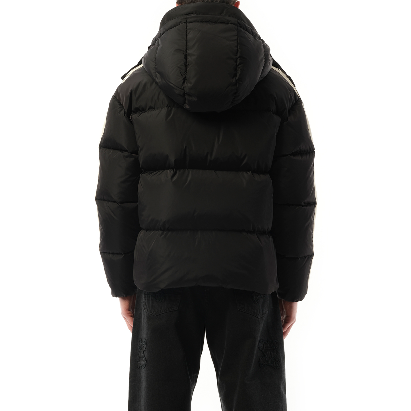 Hooded Track Down Jacket in Black/Off White