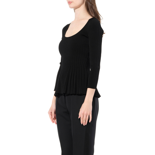 Scoop Pleated Knitwear in Black