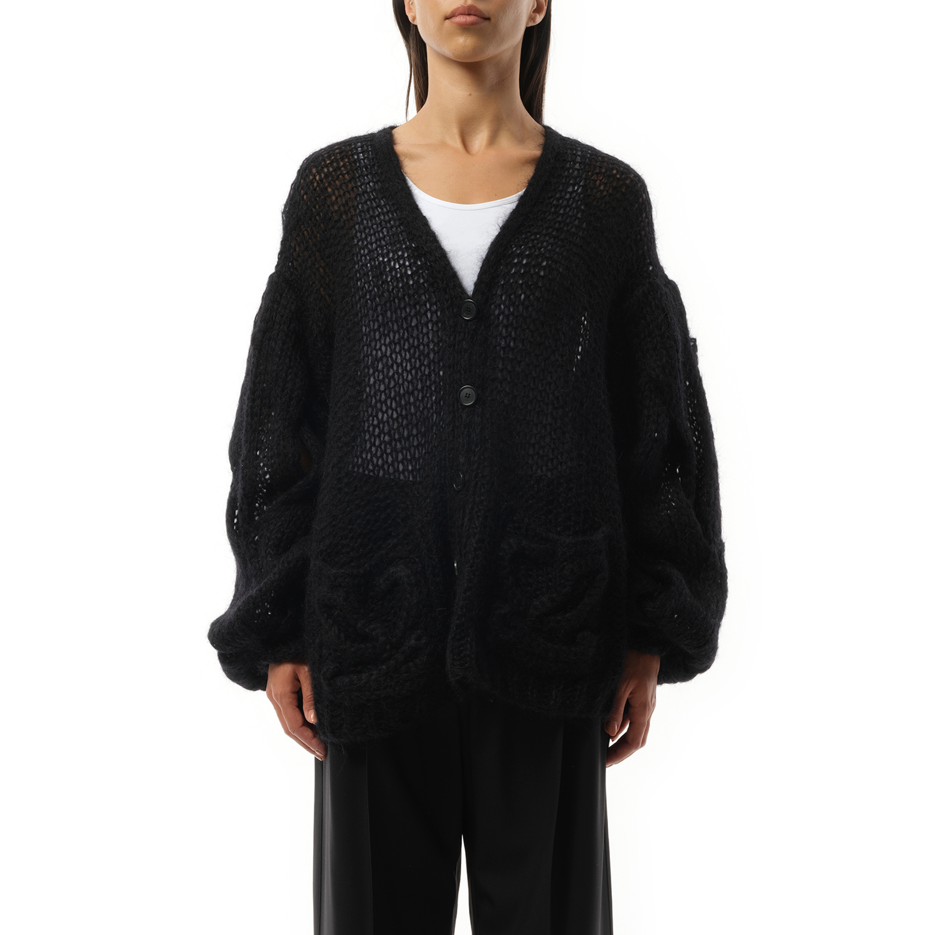 Relaxed Fit Anagram Cardigan in Black