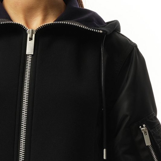 Sponge Sweat Nylon Twill Zip Hoodie in Black