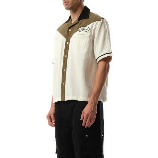 Town&Country Bowling Shirt in Military Green/Off White