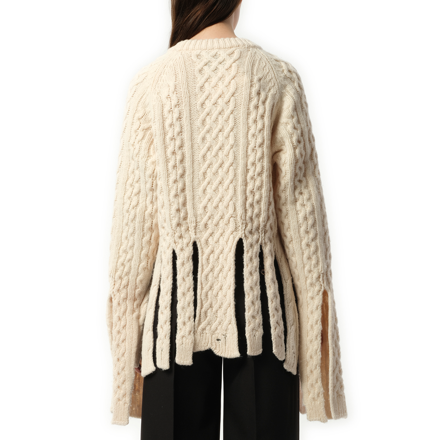 Shredded Knit Sweater in Beige