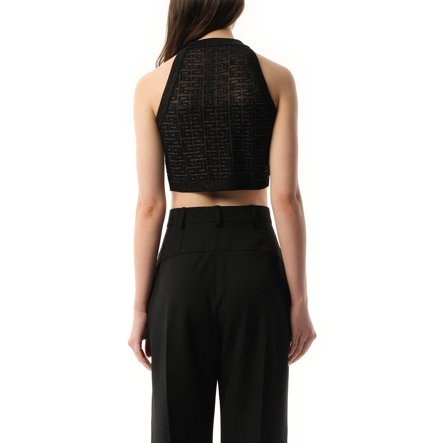 Halterneck Glittered Knit Crop Top in Black