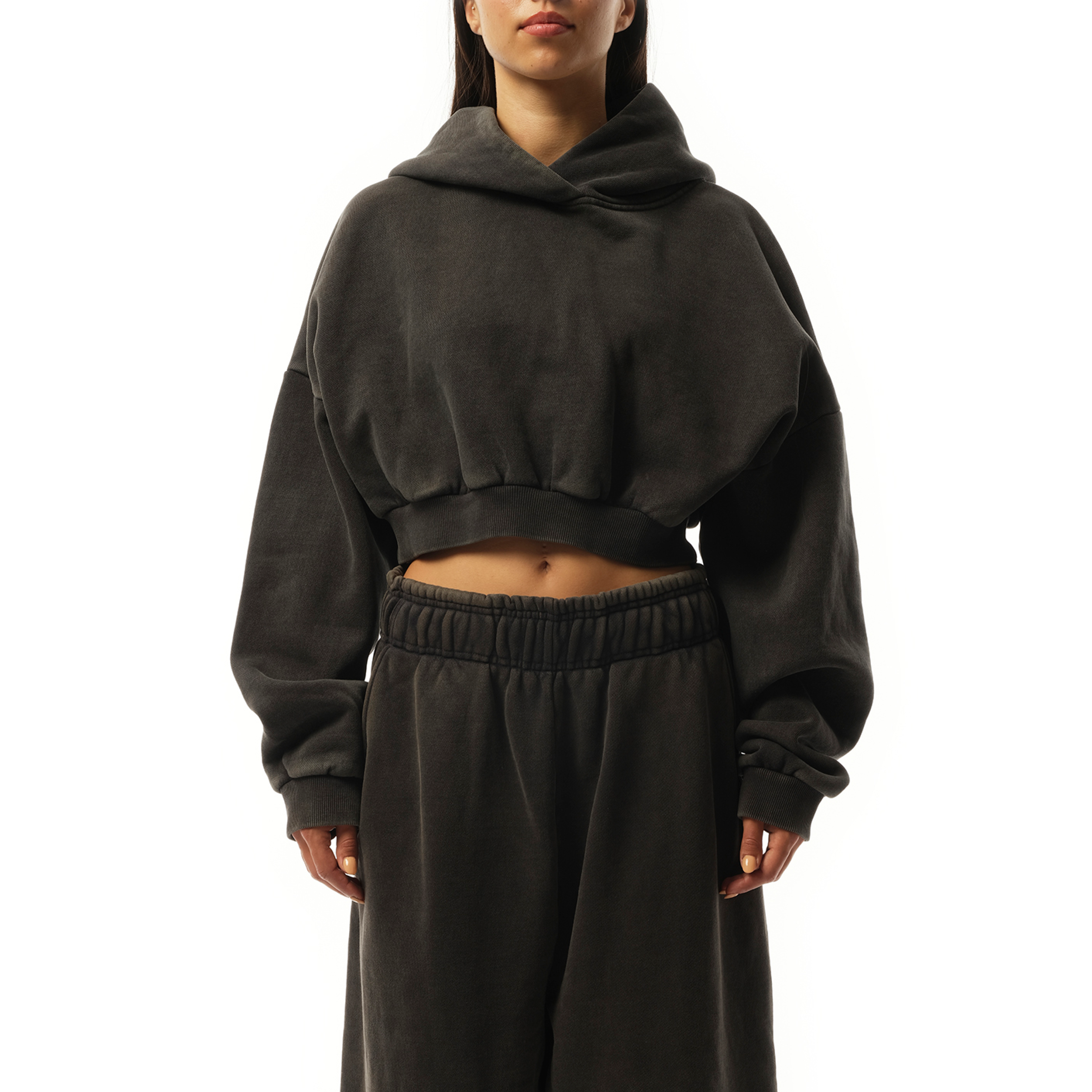 Cropped Heavy Hood in Washed Black