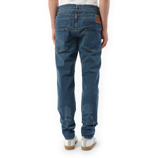 Faded Skull Slim Jeans in Indigo