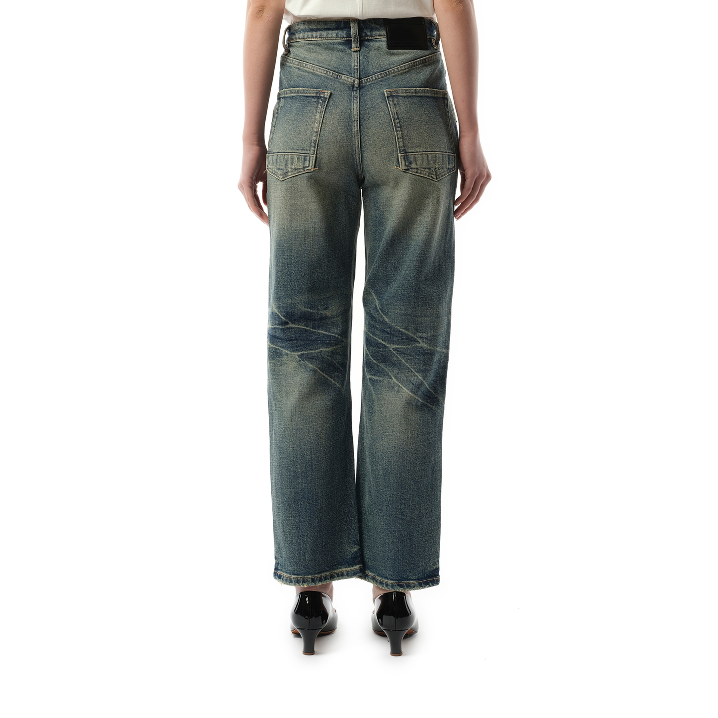 Vintage Washed Straight-Cut Jeans in Blue