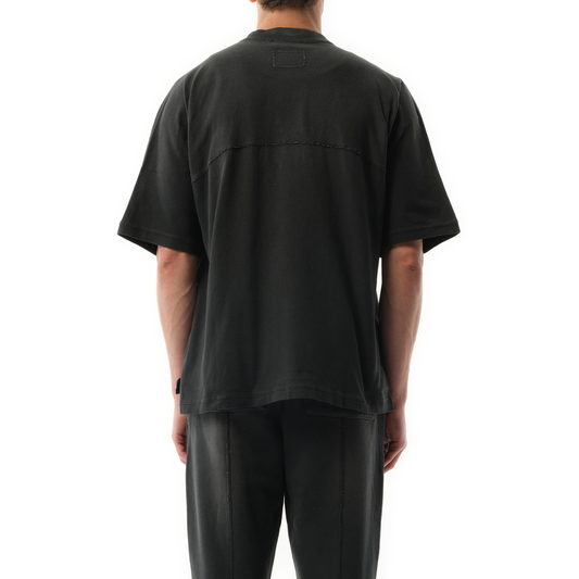 Stepped Hem T-Shirt in Stained Black