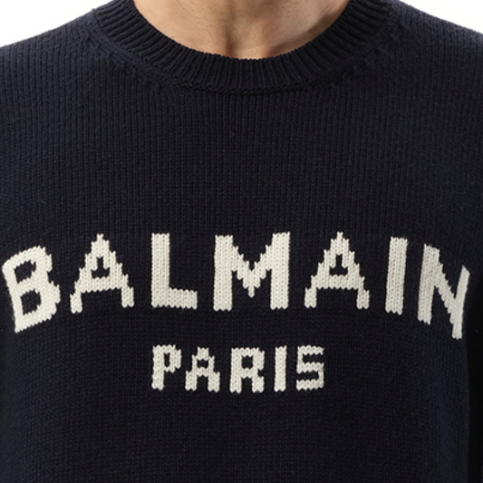 Balmain Wool Sweater in Blue/White