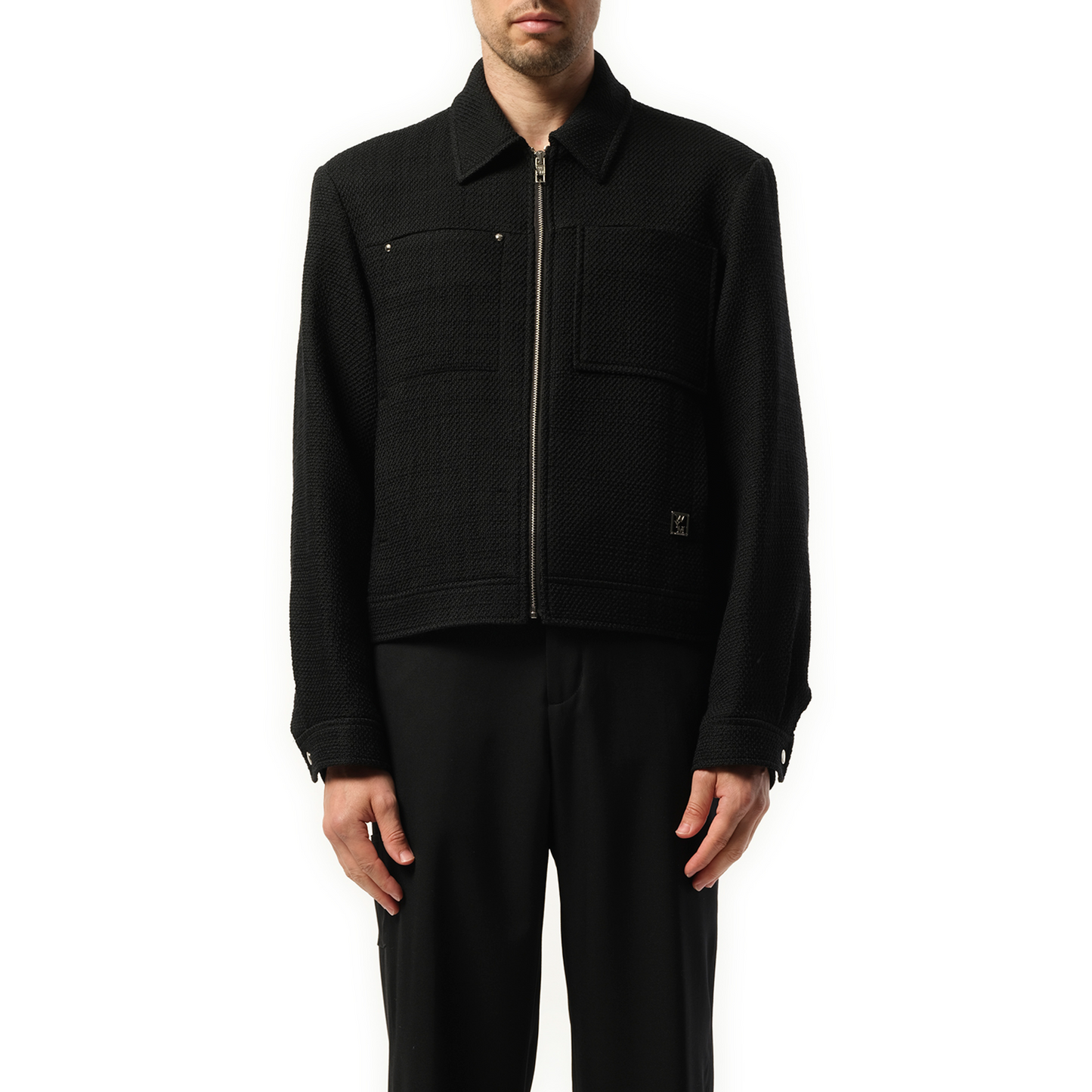 Wool Zip Blouson in Black