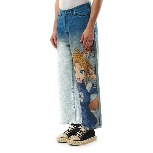 Anime Hand-Painting Denim Pants in Blue