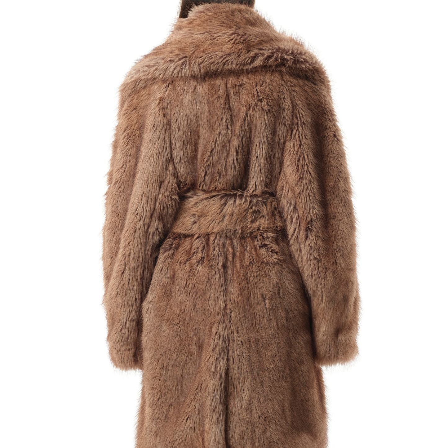 Fur Oversized Belted Coat in Brown