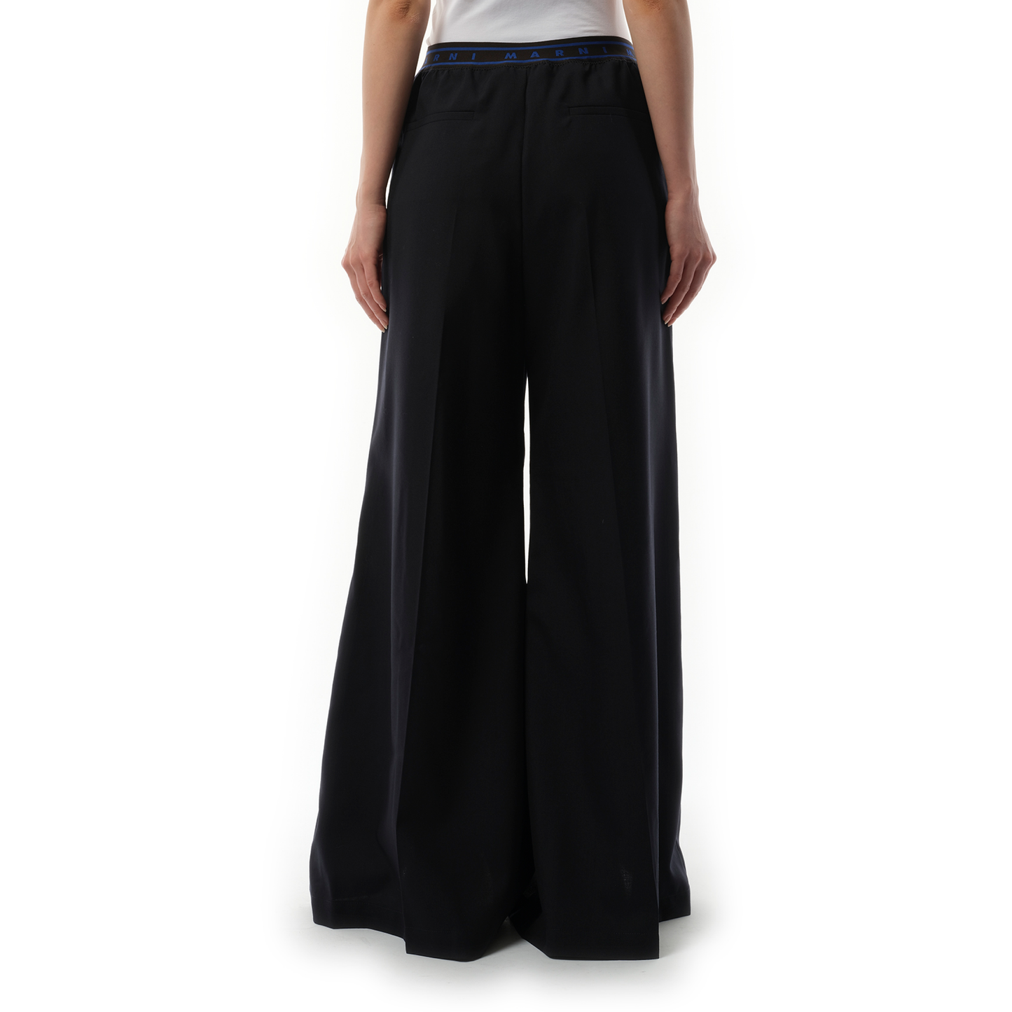 Flared Wool Trousers in Blublack