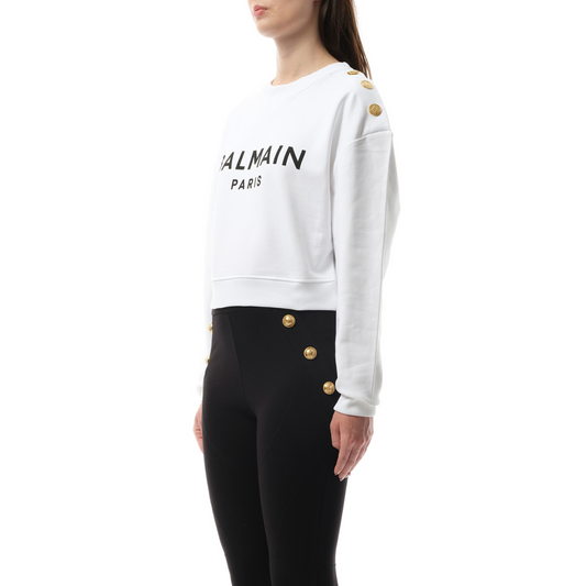 3 Button Balmain Printed Sweatshirt in White/Black