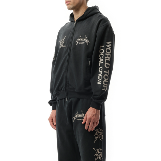 Metallica 40 Year Anniversary Zip-Up Hoodie in Stained Black