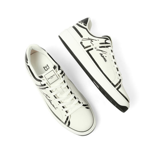 B-Court-Printed Balmain Sneaker in White/Black