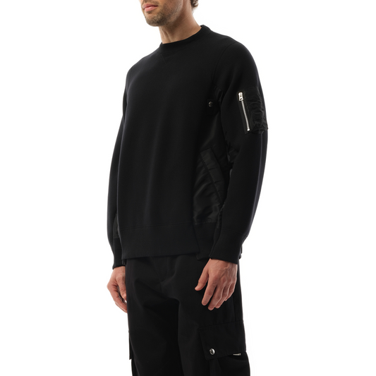 Sponge Sweat Nylon Twill Sweatshirt in Black