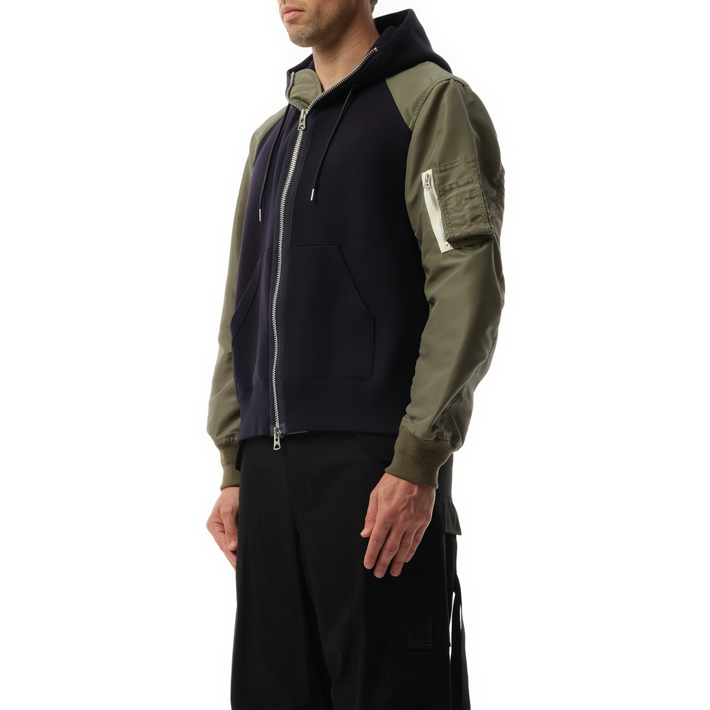 Sponge Sweat Nylon Zip Hoodie in Navy/Khaki