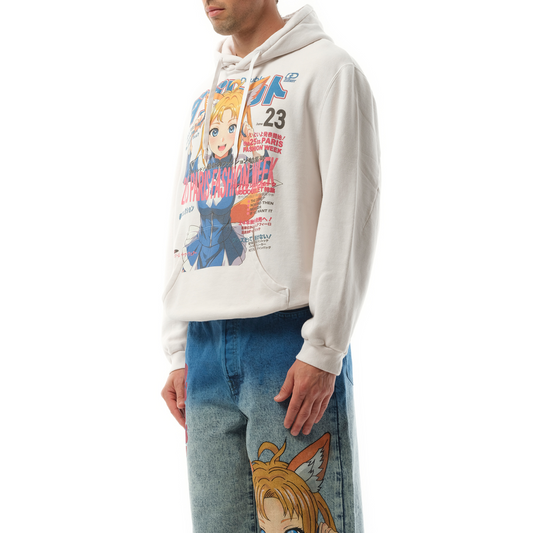 Anime Fox Girl Print Hoodie in White