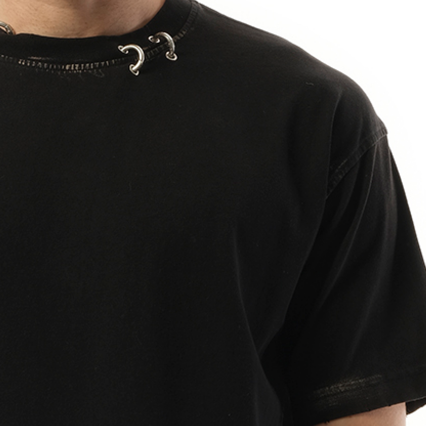 Piercing Detail T-Shirt in Black