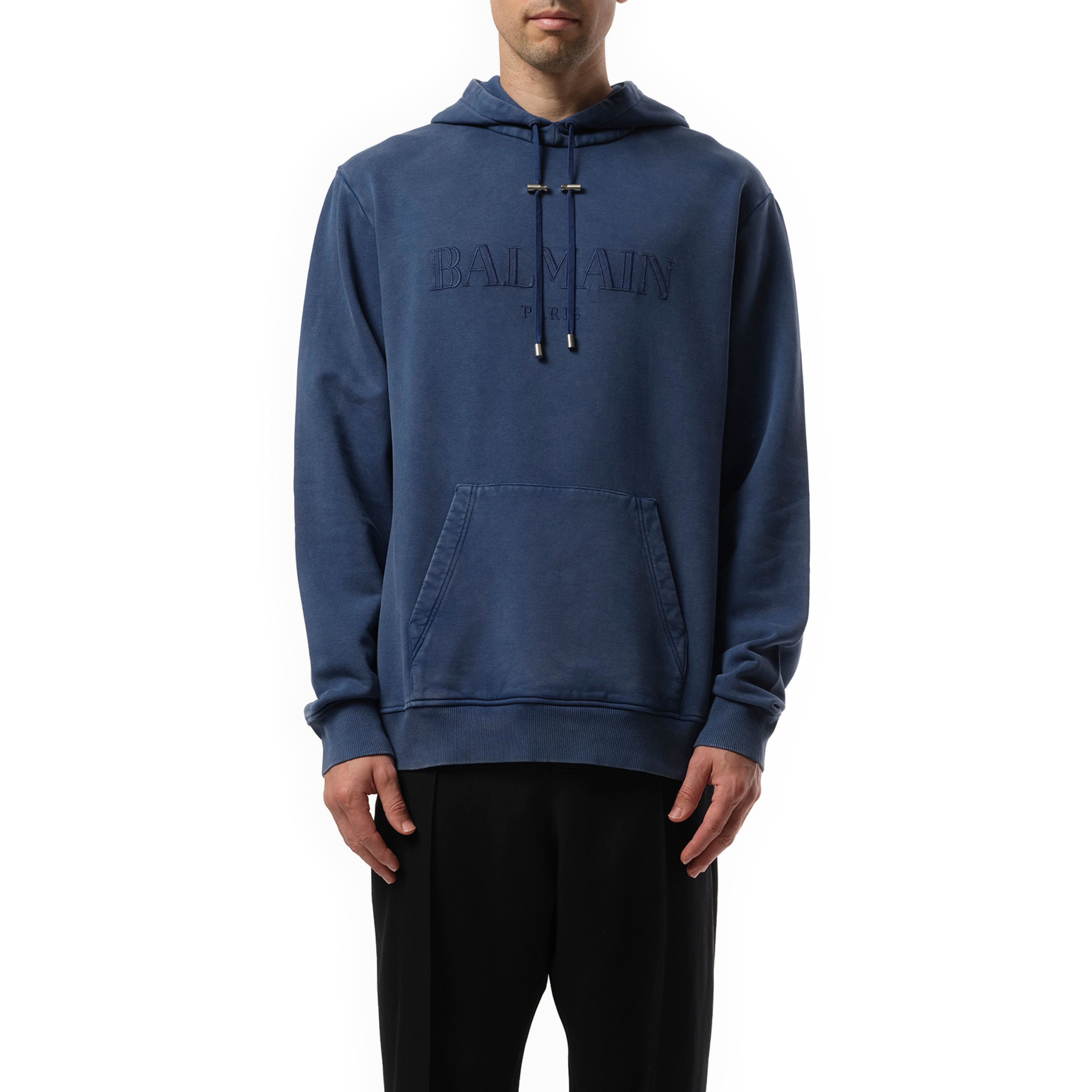 Balmain Vintage Emb Hoodie in Blue