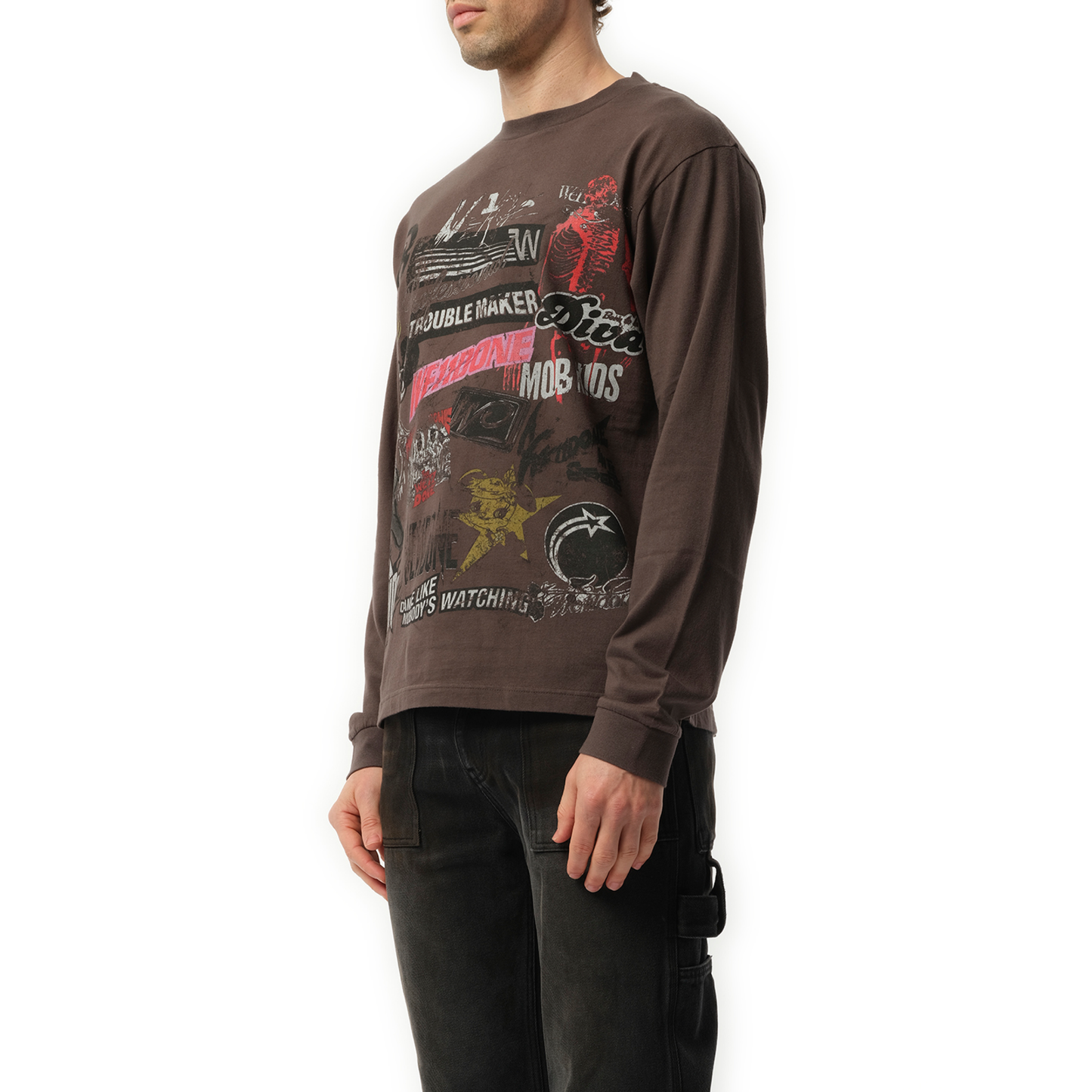 Vintage Collage Long-Sleeved T-Shirt in Charcoal