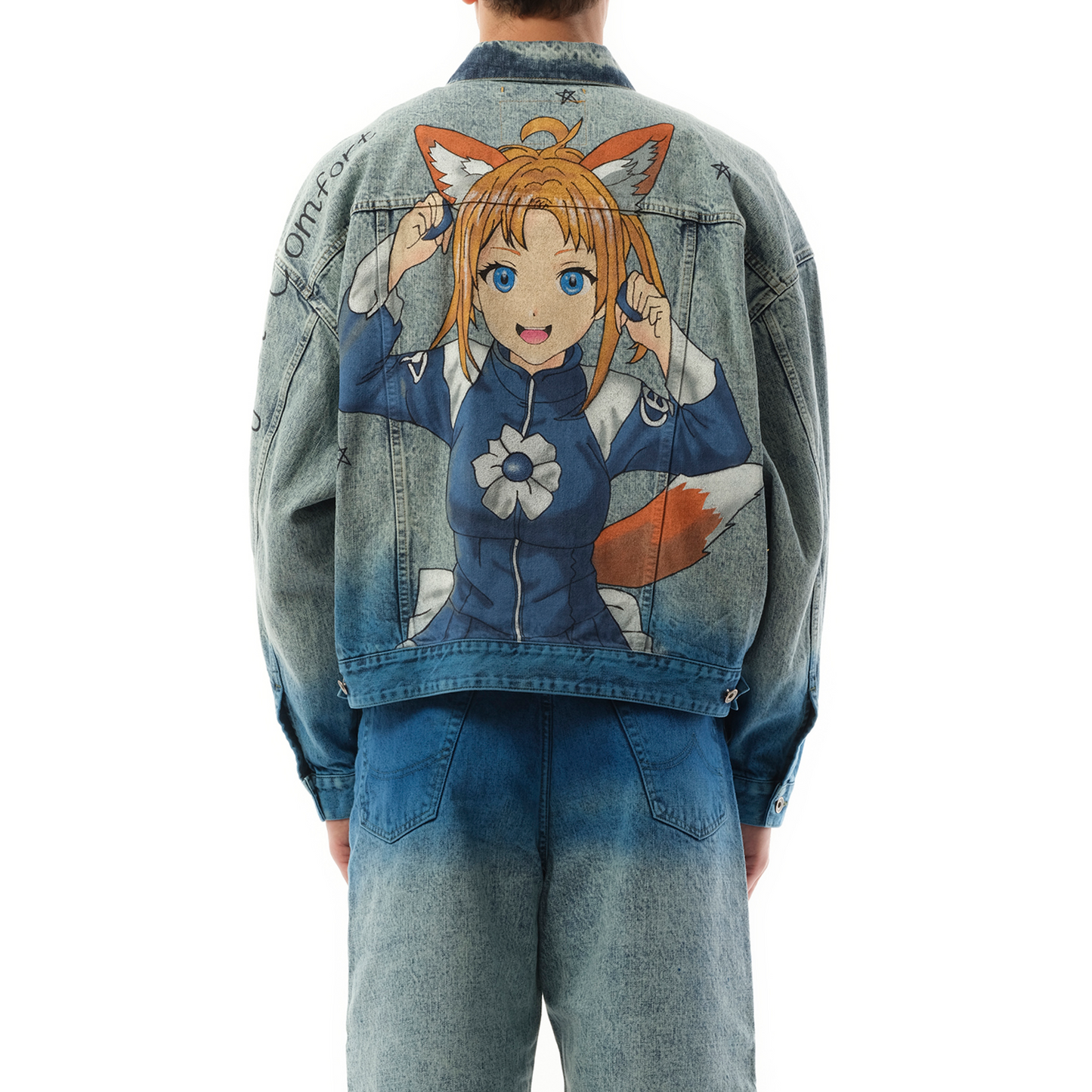 Anime Hand-Painting Denim Jacket in Blue