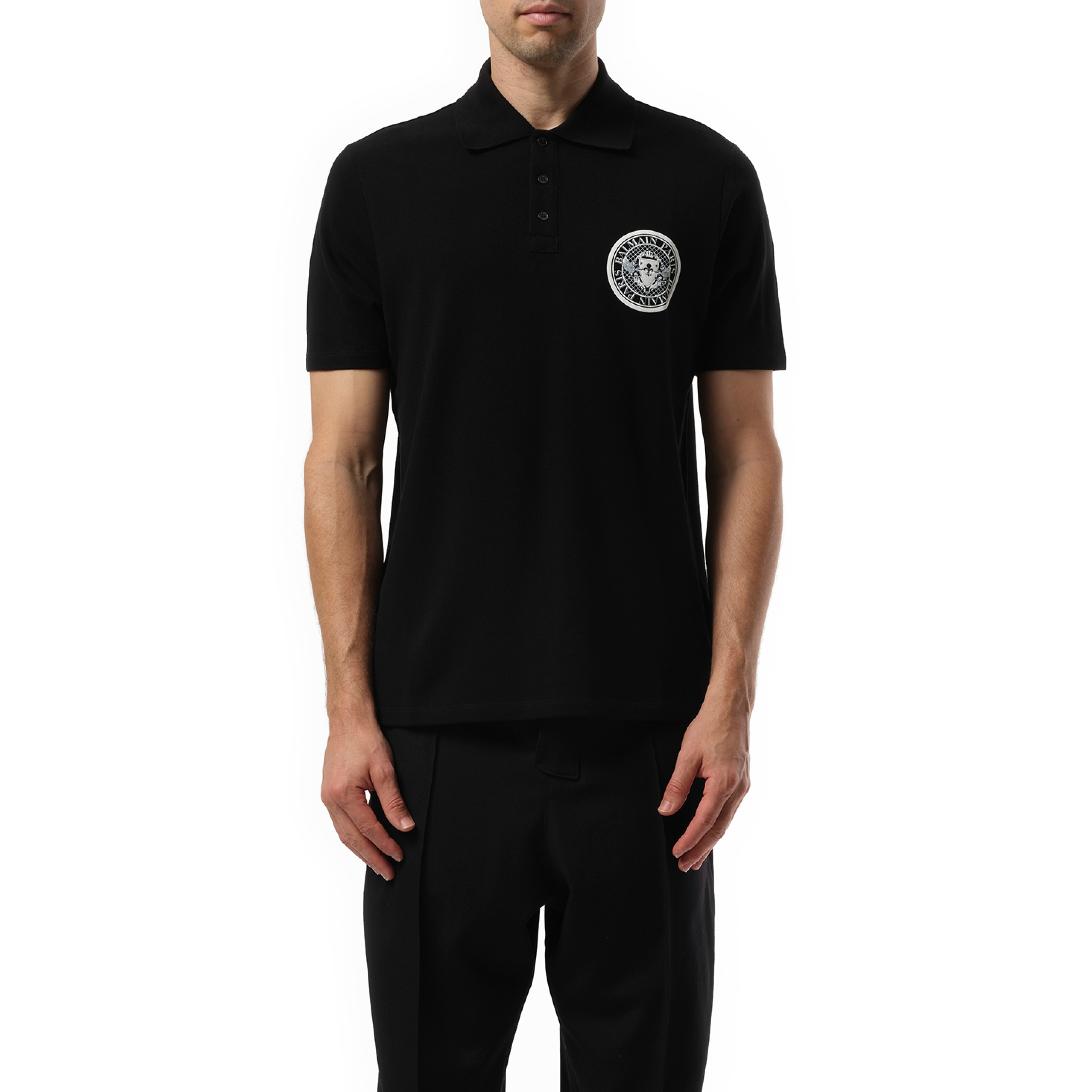 Small Coin Cotton Polo in Black/White