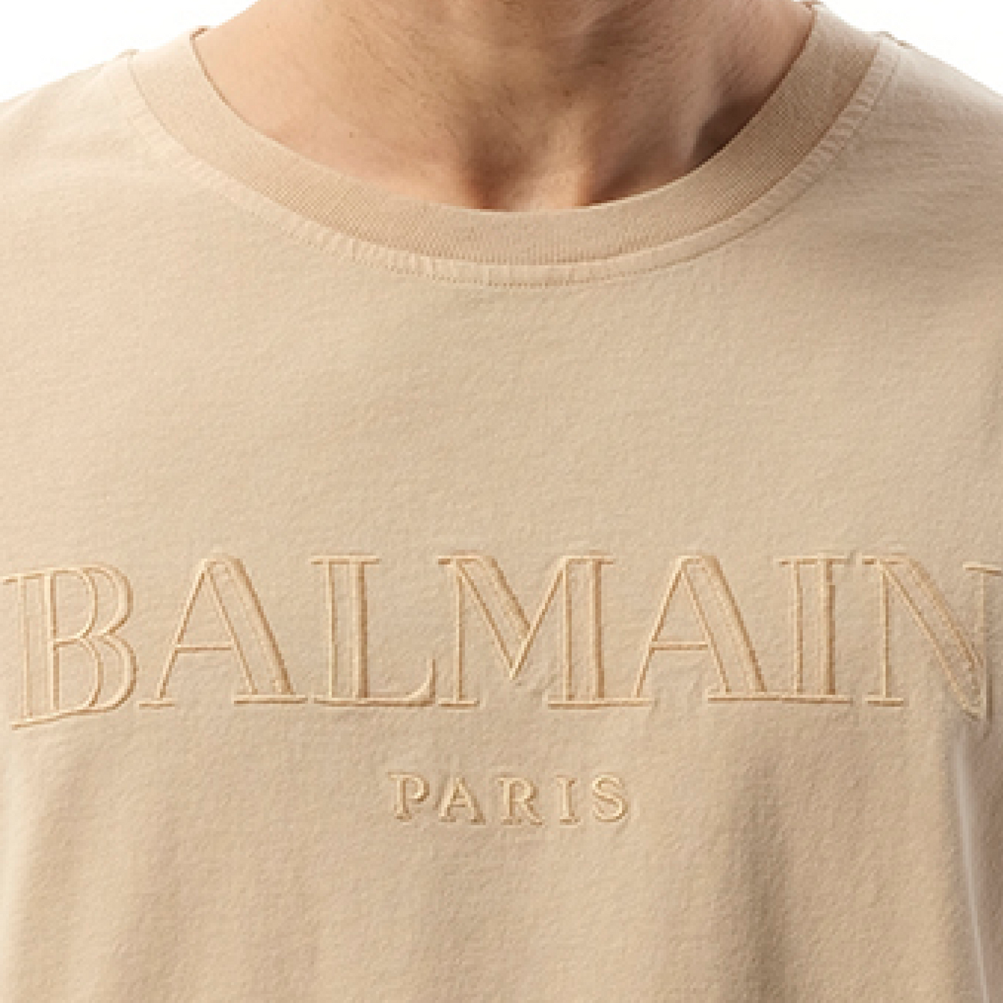 Balmain Vintage Emb T-Shirt in Nude/Black