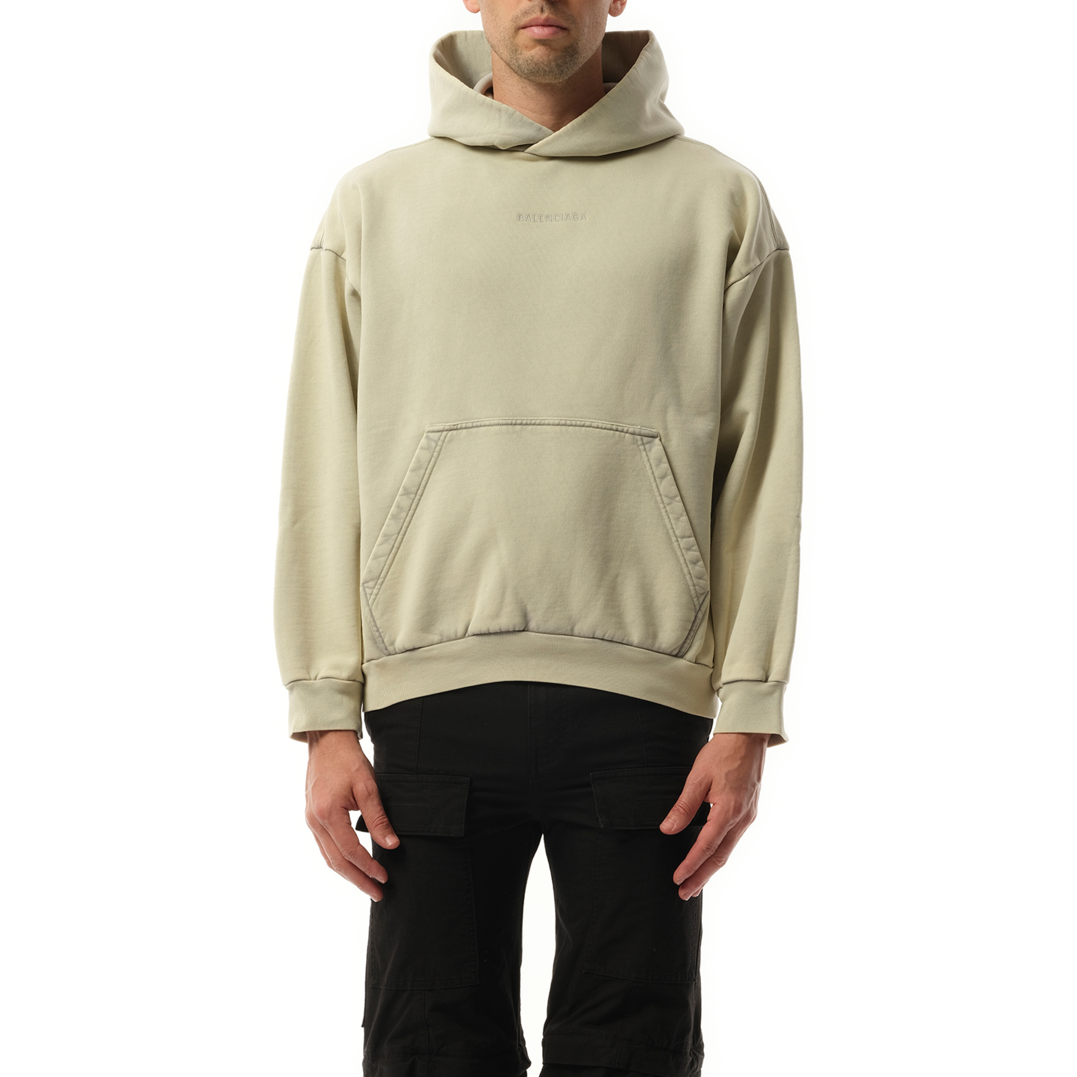 Back Embroidered Medium Fit Hoodie in Cement Grey