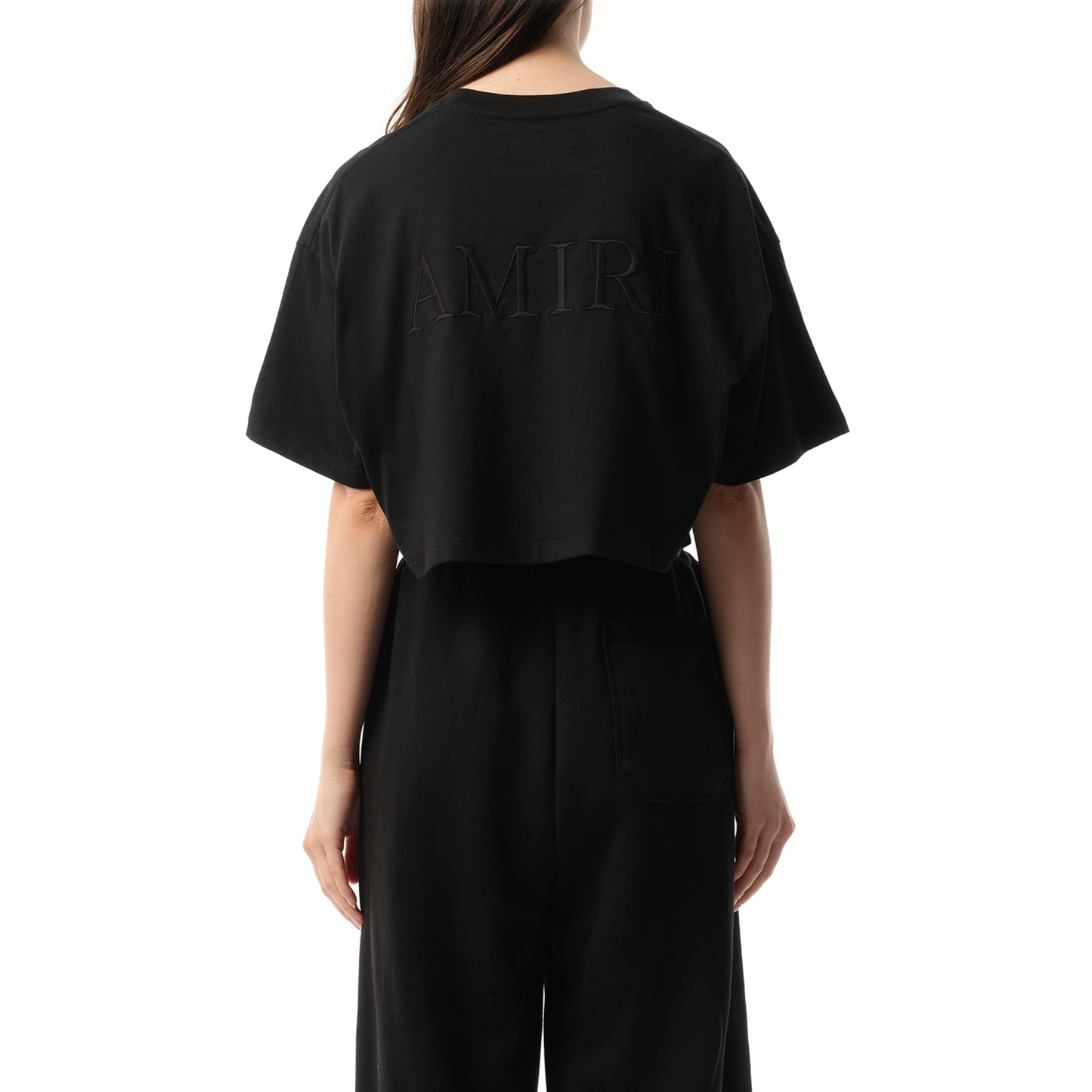 Amiri Embroidered Cropped T-Shirt in Black