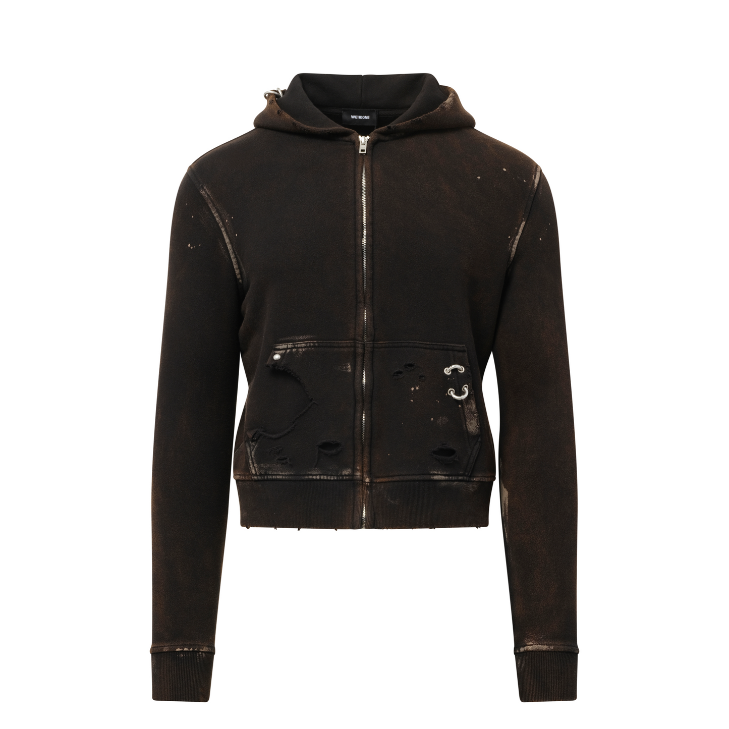 Piercing Detail Hoodie Zip-Up in Black