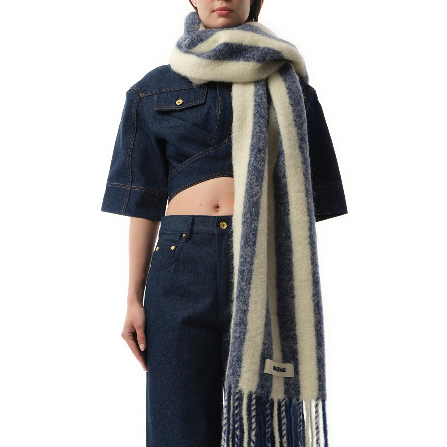 L
echarpe Carro Scarf in White/Blue Stripe