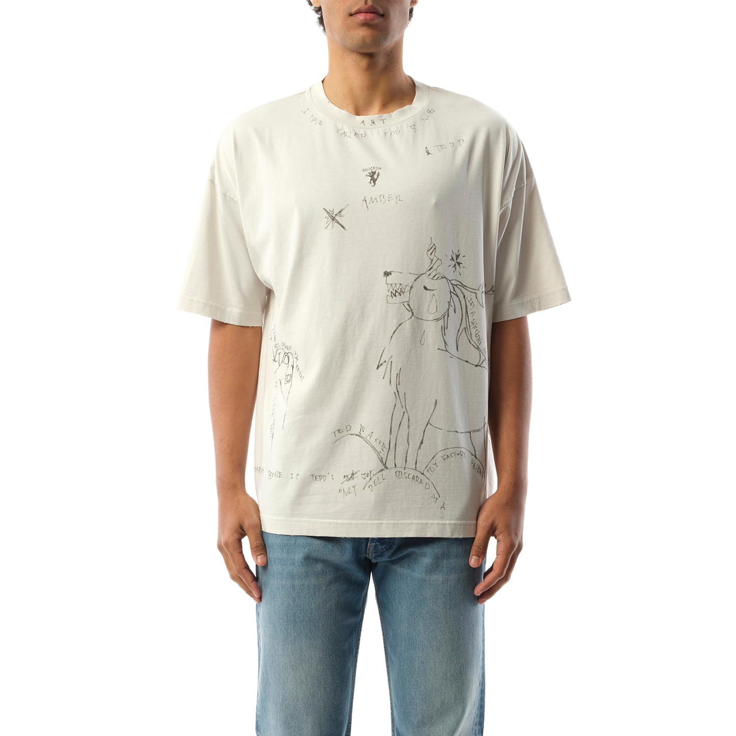 Dyed Print Short-Sleeved T-Shirt in Ivory