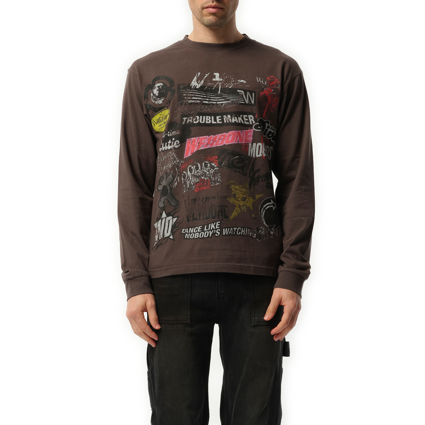 Vintage Collage Long-Sleeved T-Shirt in Charcoal