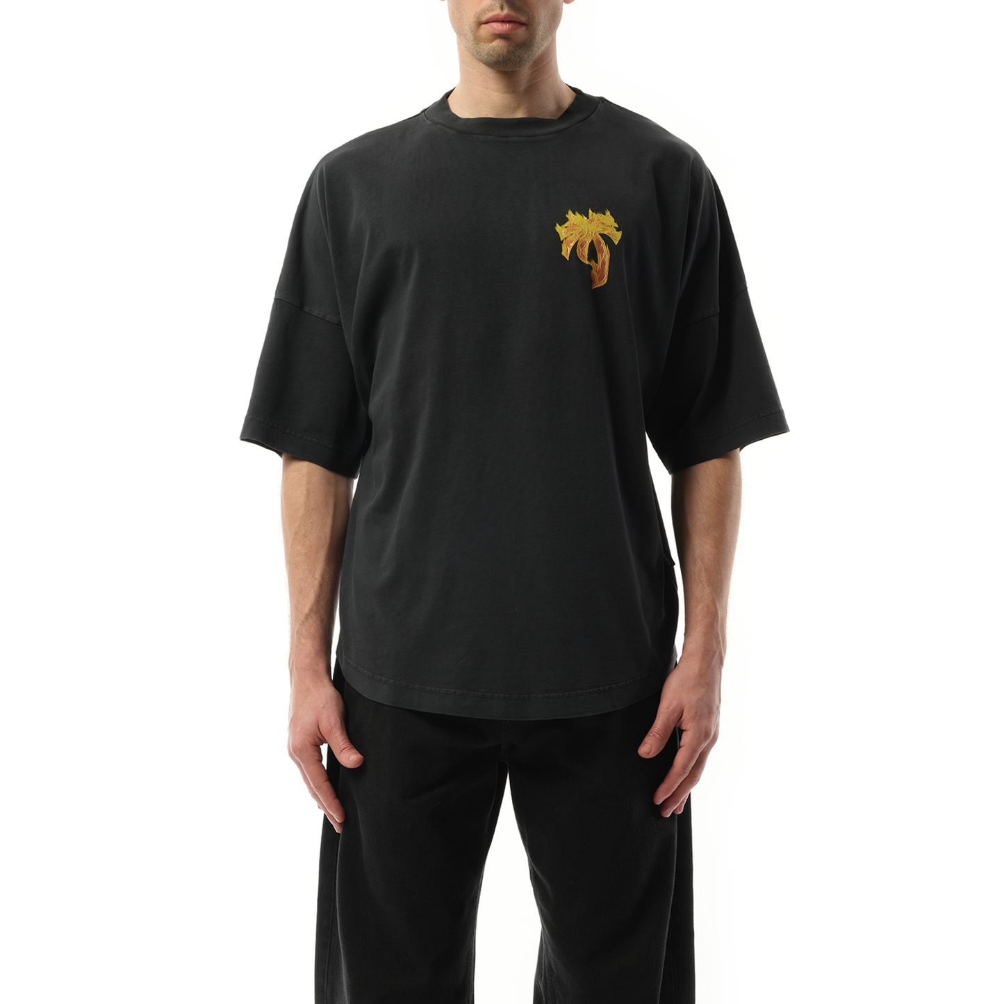 Burning Palm Over T-Shirt in Black/Gold