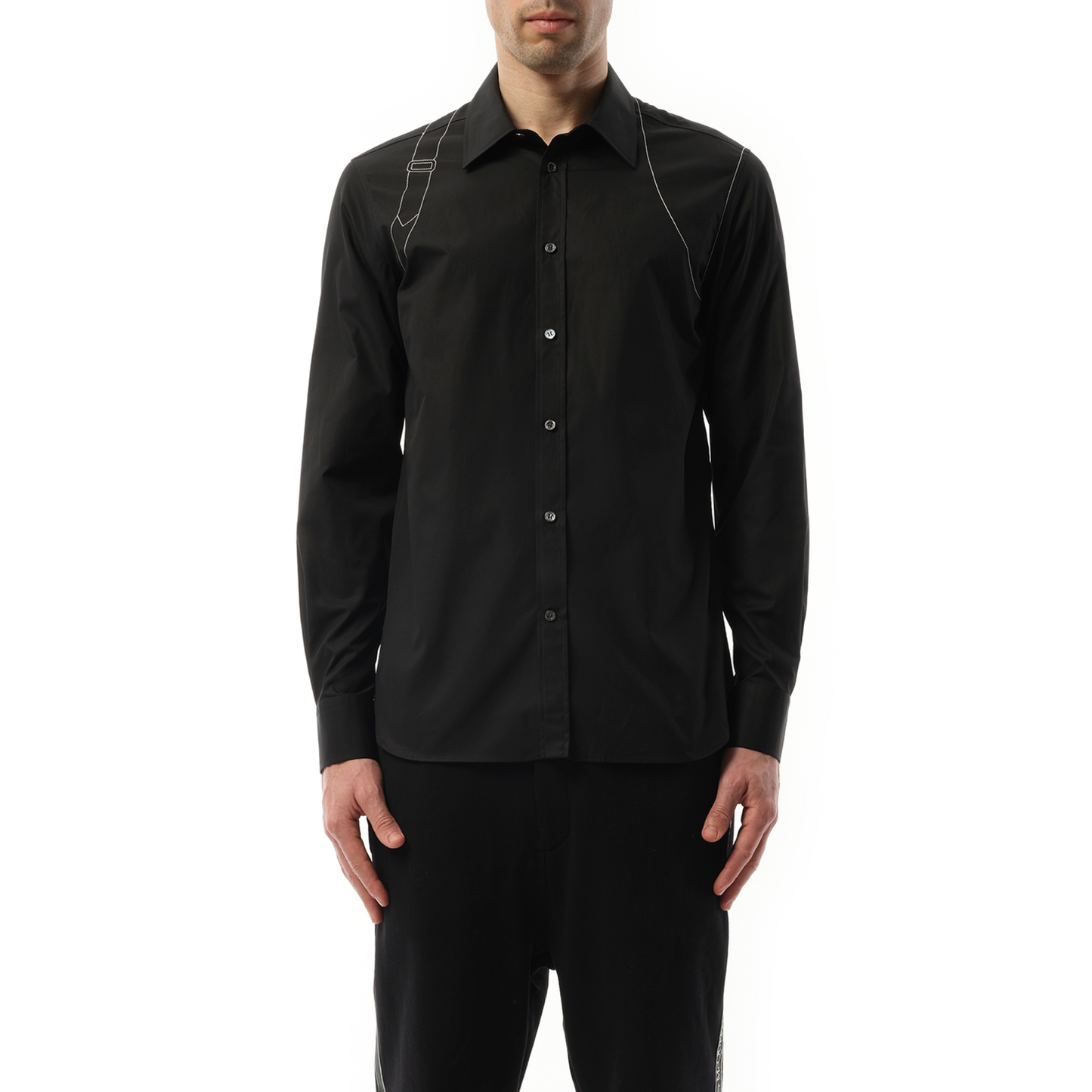 Contrast Stitch Harness Shirt in Black