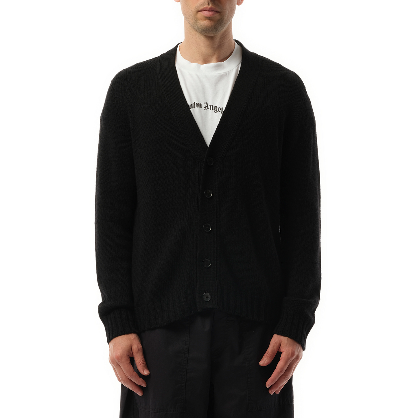 Curved Logo Cardigan in Black/Grey