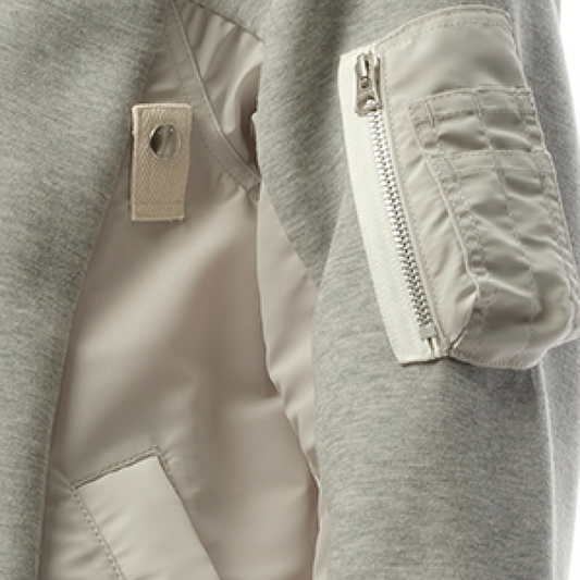 Sponge Sweat Nylon Twill Zip Hoodie in Light Gray