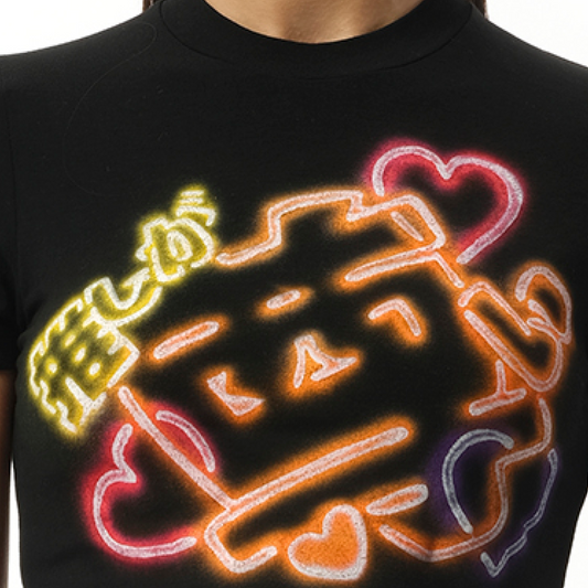 Japanese Fan-Service Neon Paint T-Shirt in Black