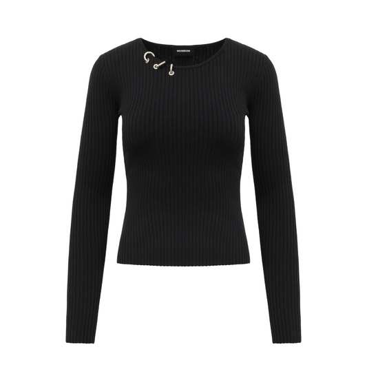 Womens Knit Long-Sleeved Top in Black