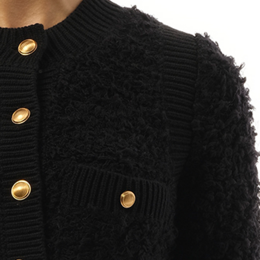 Tweed Knit Cardigan in Black