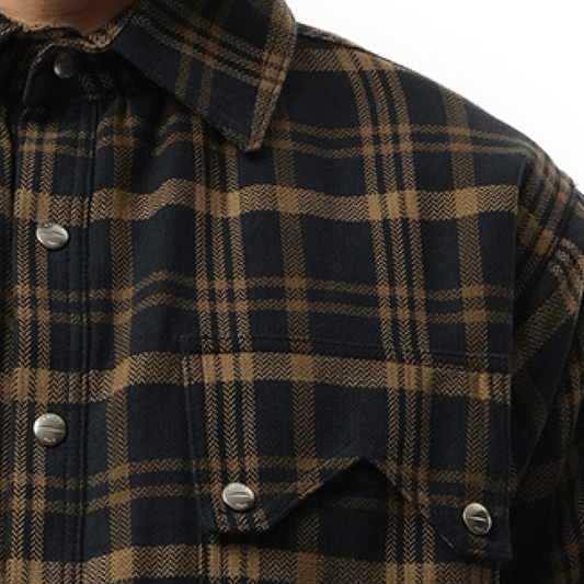 Flannel Sherpa Overshirt in Brown/Black