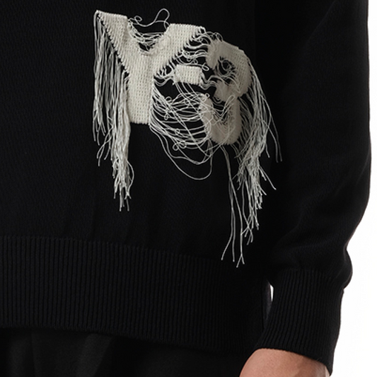 Frayed Logo Knit Sweater in Black