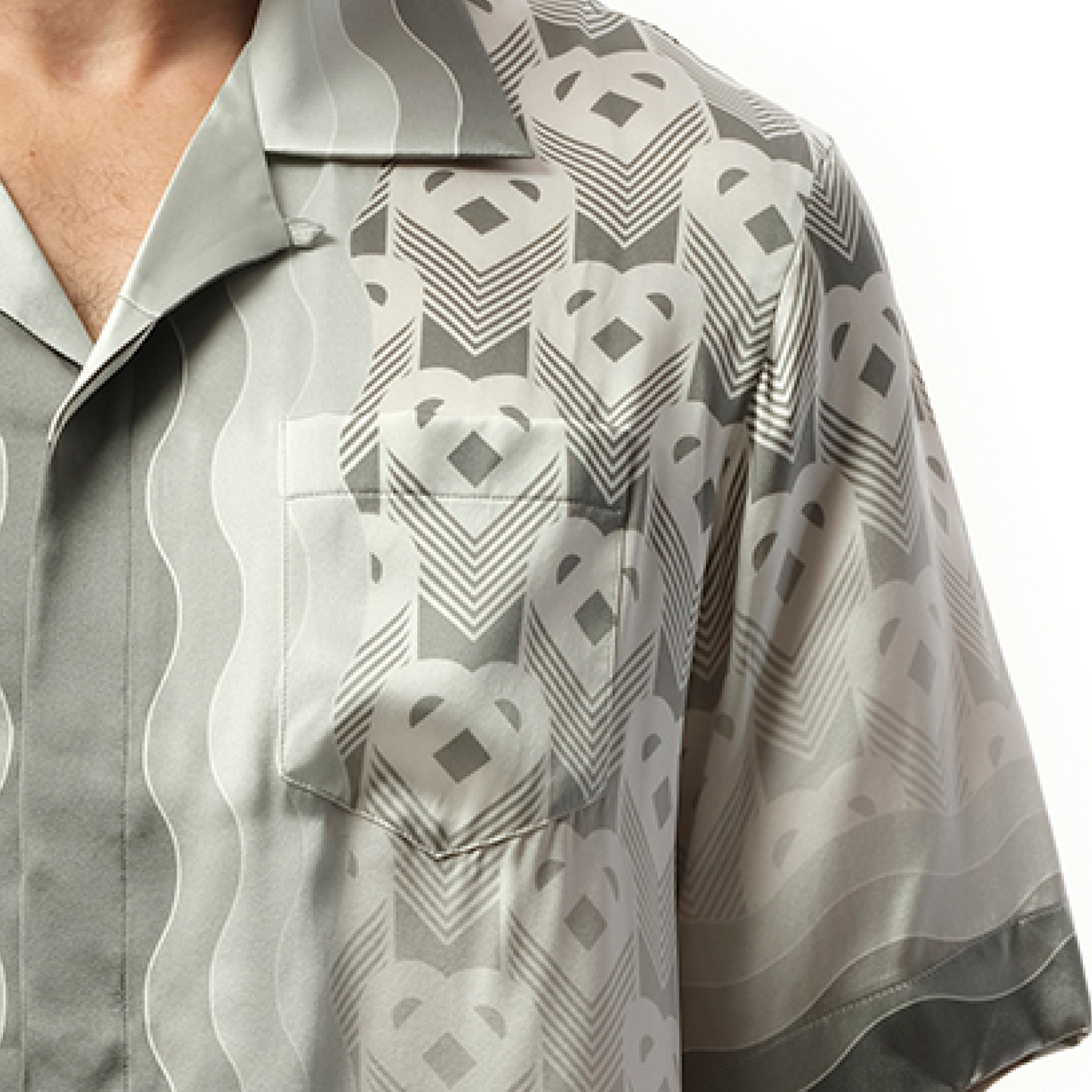 Graident Heart Monogram Cuban Collar Shirt in Grey