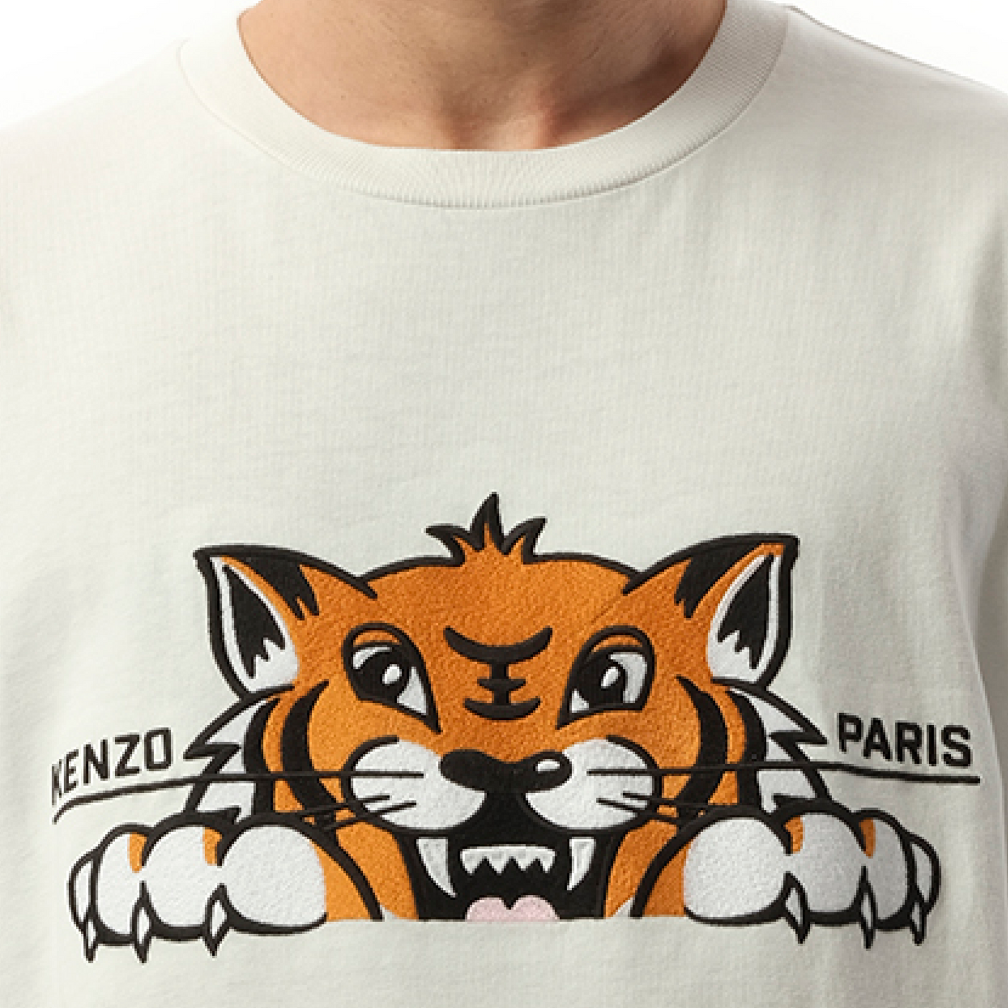 Gots Kenzo Happy Tiger Embroidered Oversize T-Shirt in Off White