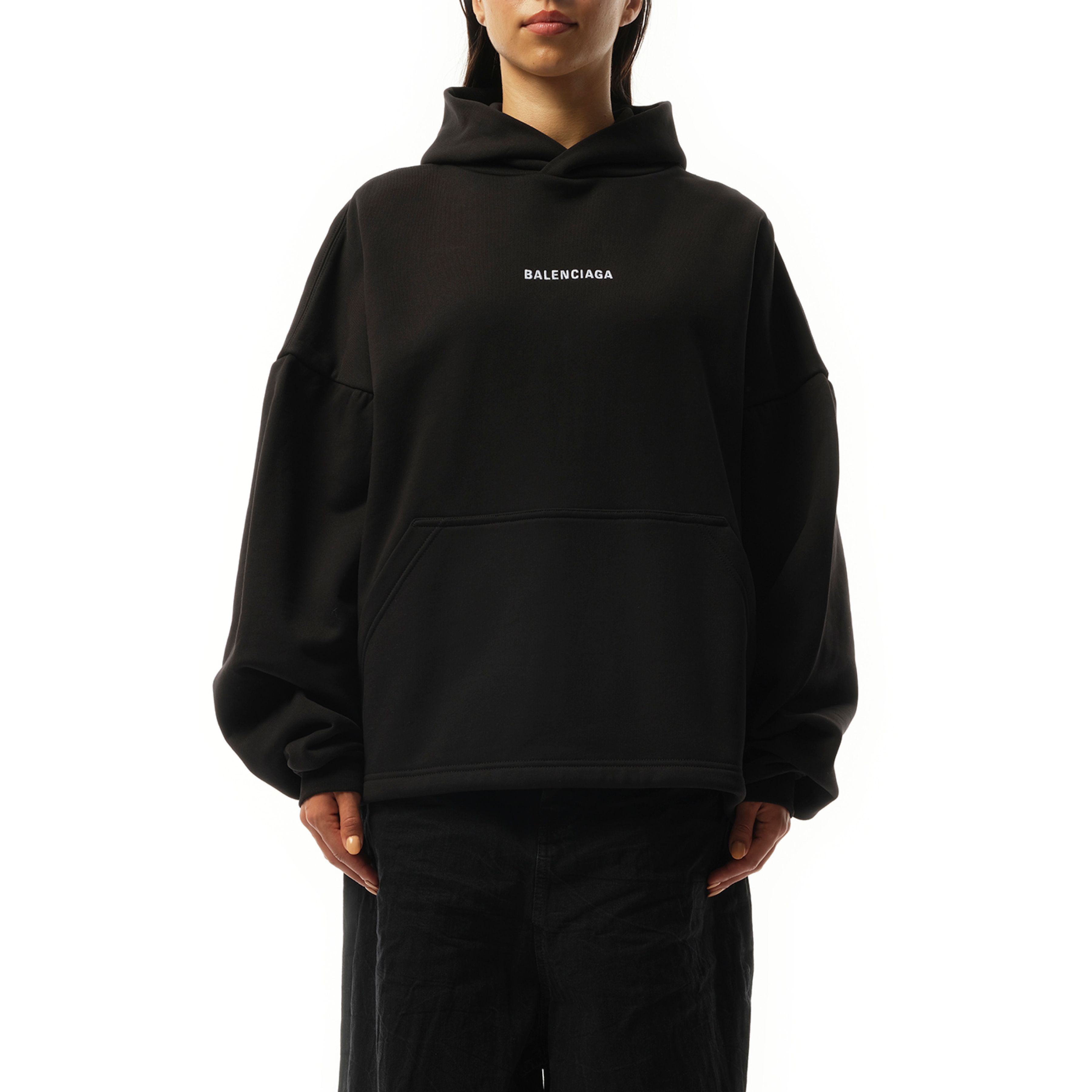 Logo Embroidered Hoodie in Black/White